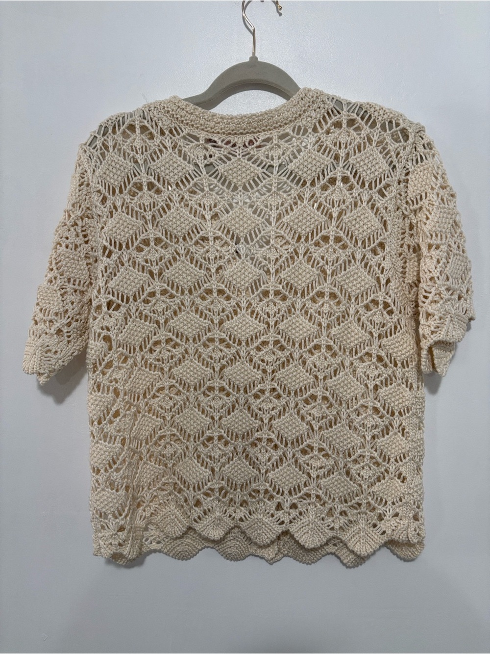 NWT Willow & Root Cream Short Sleeve Crochet Cardigan Sweater Top Medium - Picture 3 of 3